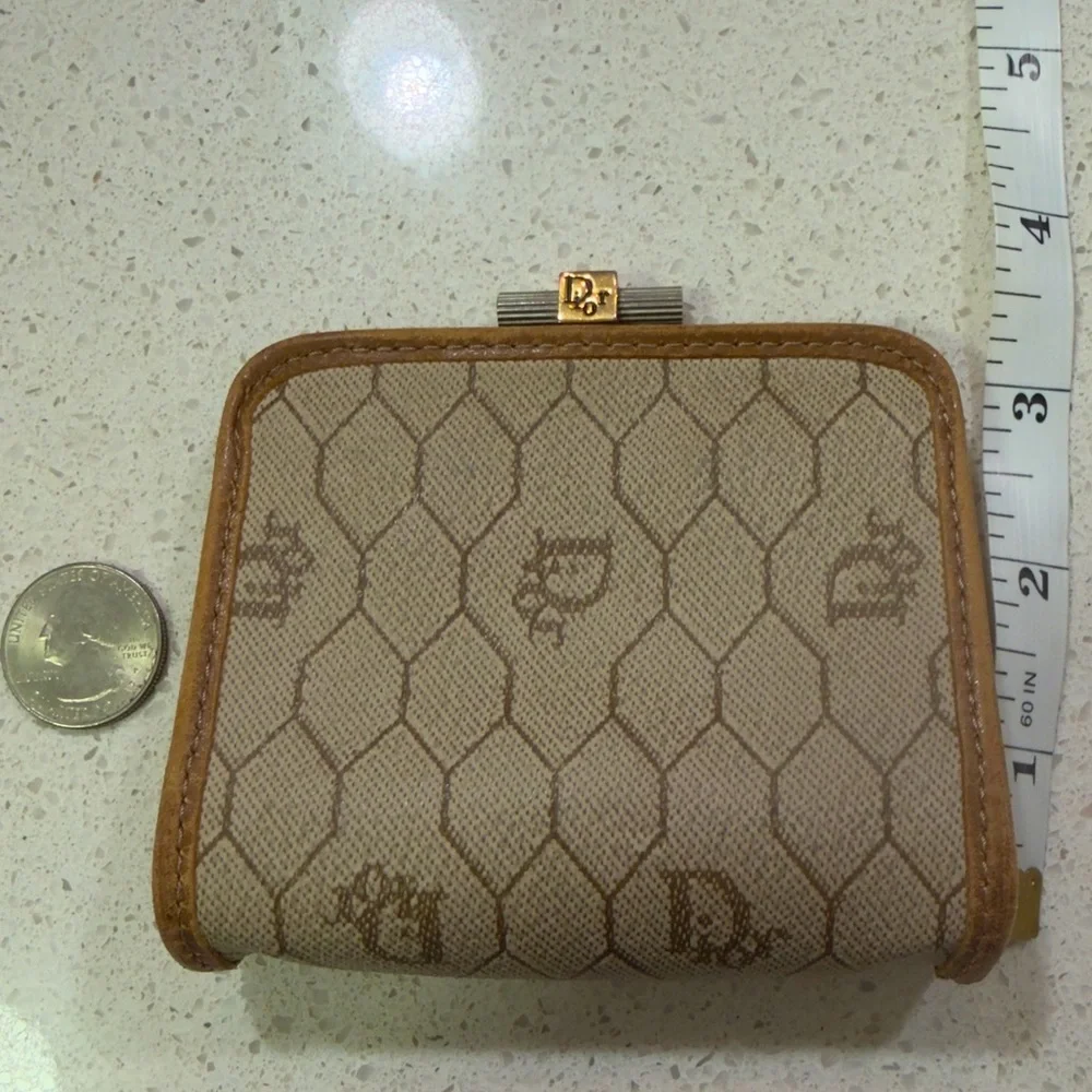 Authentic 1990s CHRISTIAN DIOR Brown Honeycomb Clutch Pouch Wallet